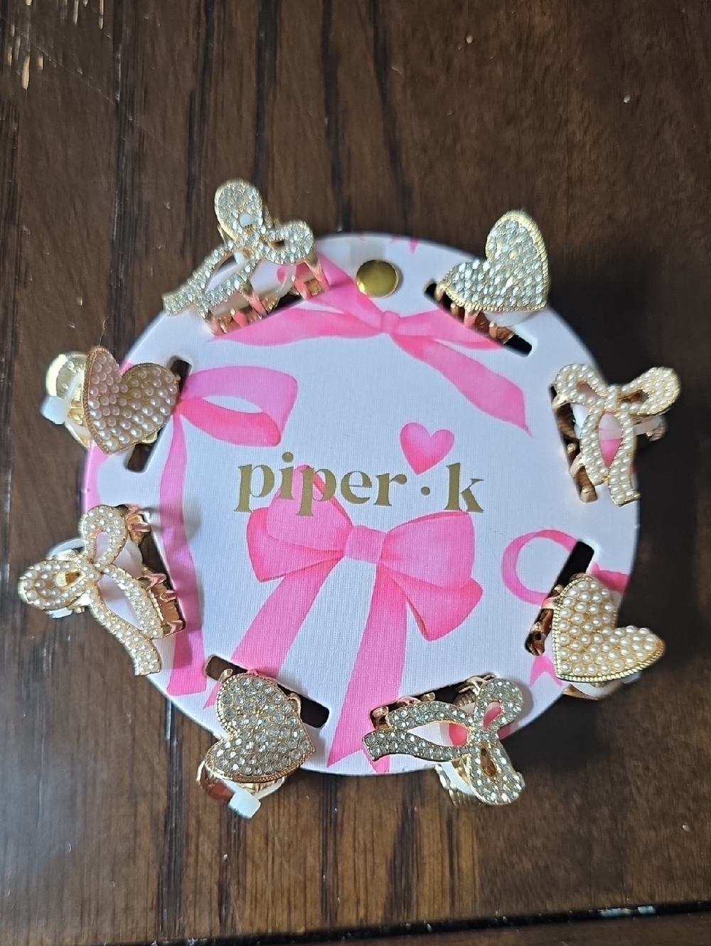 Piper•k Gold Bow Heart Hair Clips - Set of 8